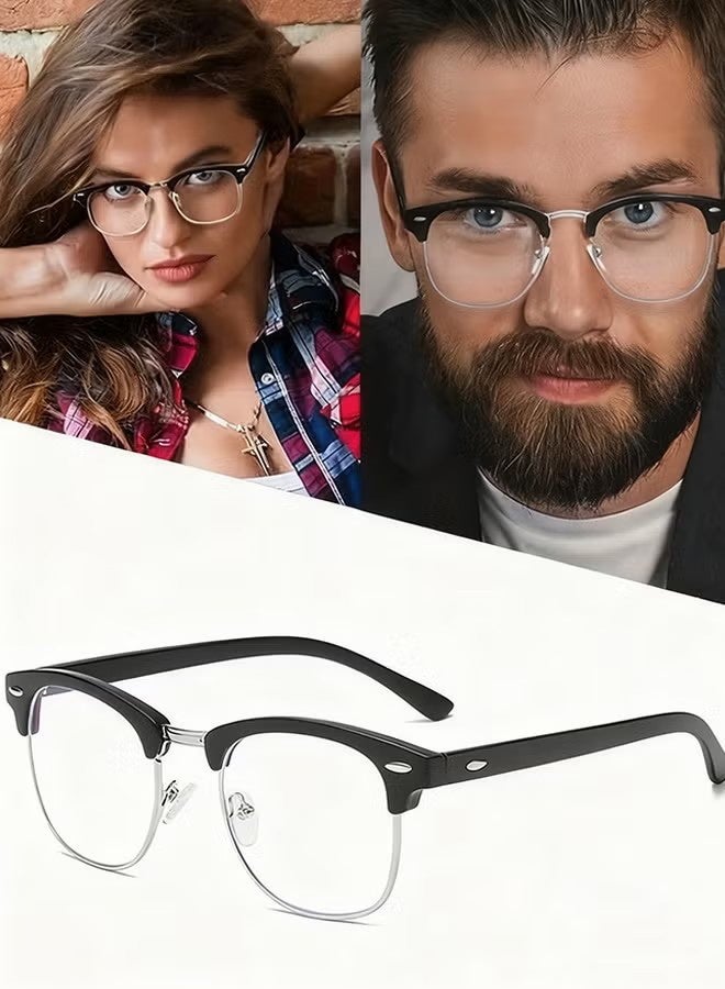 واي جيه نظارات مضادة للضوء الأزرق للرجال والنساء بإطار نصف عدسة للقراءة والألعاب، نظارات تحجب الضوء الأزرق بعدسات شفافة تحمي العيون من الأشعة فوق البنفسجية للحاسوب والهاتف - Image 1